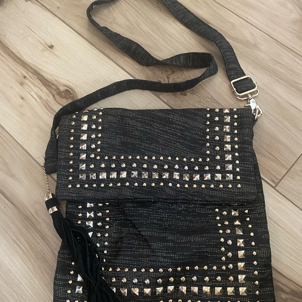 Black Crossbody Bag with Studded Embellishment